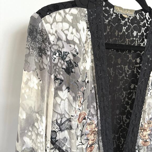 Vintage Whimsygoth Velvet Burnout Blouse Witchy Silk Blend Lace Fairy Goth XL - Picture 5 of 11